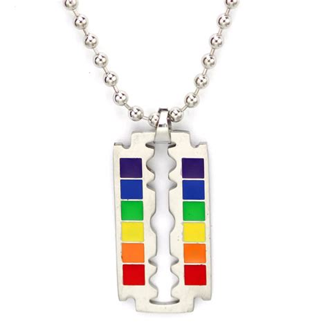 Gay Pride Rainbow Razor Blade Pendant Necklace Queerks Lgbt