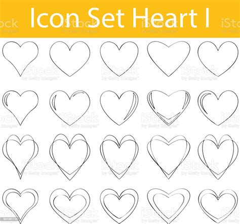 Drawn Doodle Lined Icon Set Heart I Stock Illustration Download Image