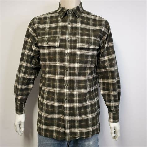 Ll Bean Plaid Chamois Shirt Green Tan Cotton Flannel Mens M Llbean