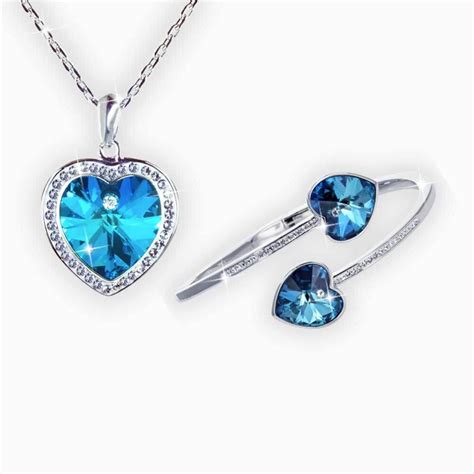 Swarovski® Crystals Blue Heart Bangle And Necklace Set Warren James