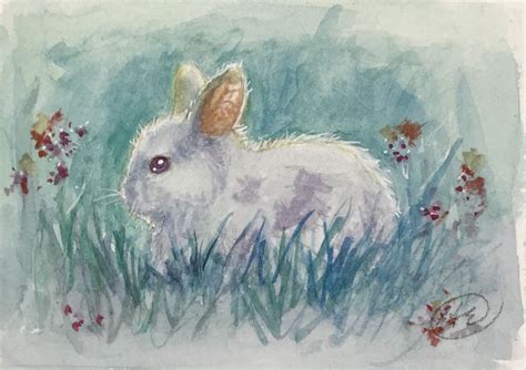 Sold Aceo Bunny Rabbit Watercolor Painting Original Art Card Originals