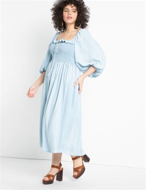 Eloquii + Smocked Bodice Chambray Dress | Women’s Plus Size Dresses ...