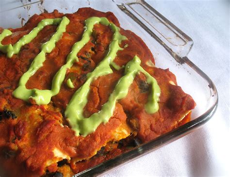 Black Bean And Sweet Potato Enchiladas With Avocado Cream Sauce Lisa