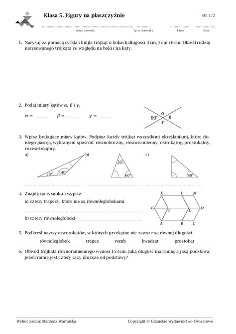 Test Figury Na Płaszczyźnie Klasa 5 Margaret Wiegel