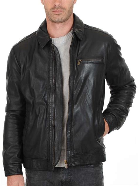 Noora New Men S Lambskin Black Leather Jacket With Zipper Pocket