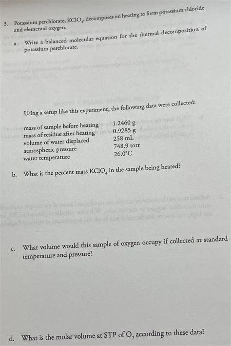 Solved 3 Potassium Perchlorate KCIO Decomposes On Heating Chegg