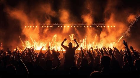 Premium AI Image | Concert crowd witnesses fire sparks silhouette concept