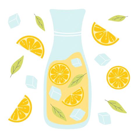 Premium Vector Pitcher With Lemonade Cool Lemonade With Pieces Of