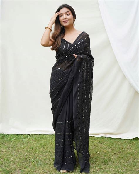 Glamorous Black Colour Bollywood Style Partywear Saree - KSM PRINTS ...