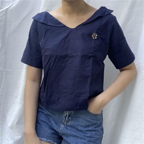 SAILOR MOON VIBES Navy Blue Korean Top Atasan Biru Tua Kerah Blouse