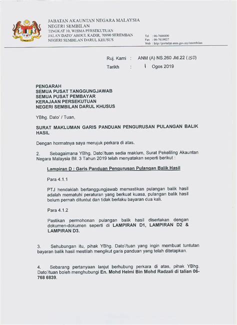 Pdf Surat Makluman Garis Panduan Pengurusan Pulangan Balik Hasil