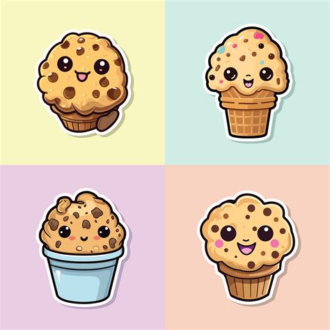 chocolate chip cookie dough ice cream sticker cool colors clip art illustration collection ...