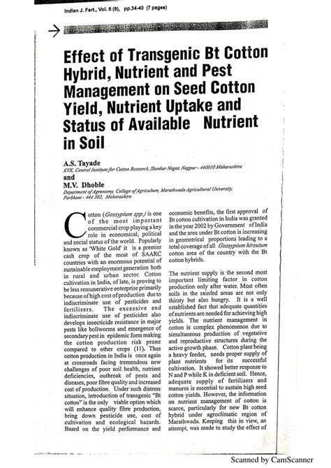 Pdf Effect Of Transgenic Bt Cotton Hybrid Nutrient And Pest