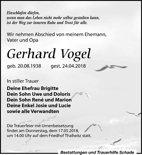 Traueranzeigen Von Gerhard Vogel Trauer Anzeigen De