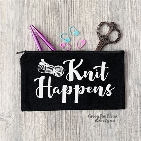 Knit Happens Bag Knitting Needle Bag Small Zipper Pouch Knitter