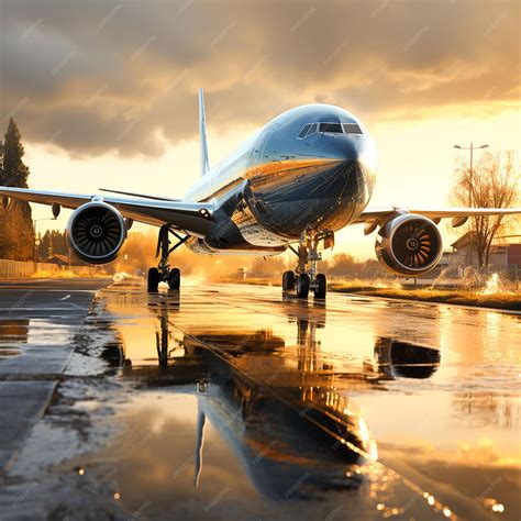 Premium Photo Flying Passenger Airplane Taking Off Into Blue Sunset