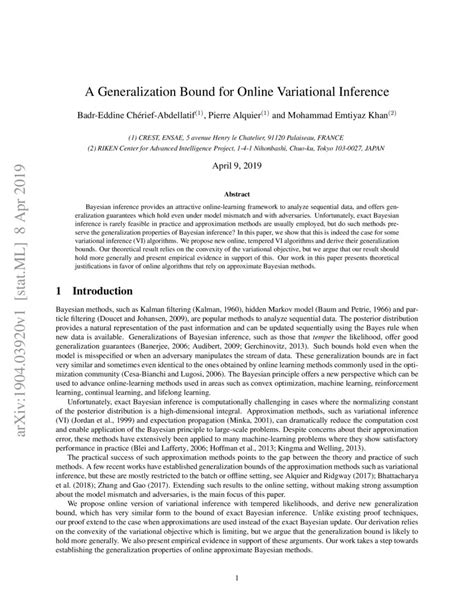 A Generalization Bound For Online Variational Inference Deepai