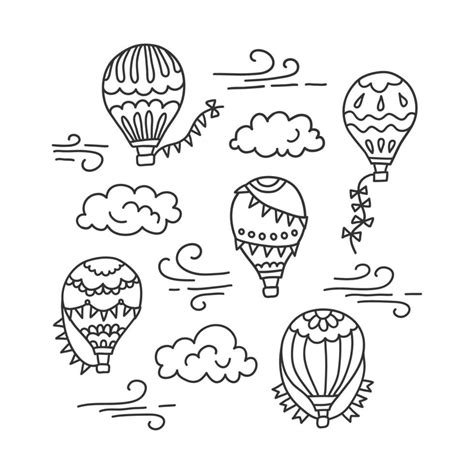 Hot Air Balloon And Clouds Vector Hand Drawn Doodle Illustration 3076573 Vector Art At Vecteezy