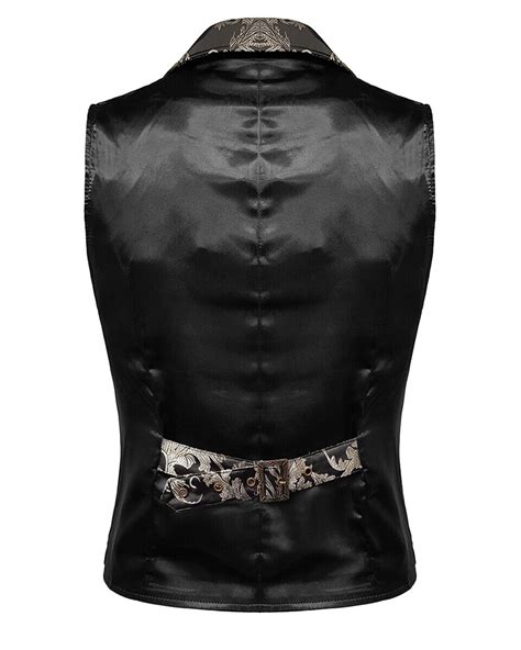 Devil Fashion Mens Aristocrat Waistcoat Vest Black Gold Brocade Gothic