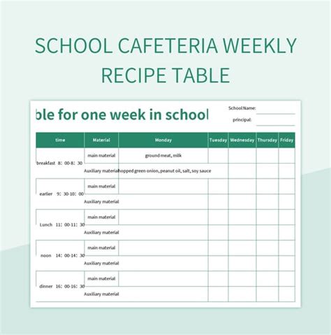 Staff Canteen Weekly Menu Table Excel Template And Google Sheets File ...