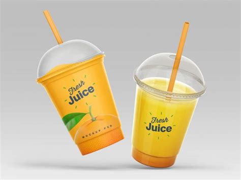 4 Free Clear Plastic Disposable Juice Cup With Dome Lid Mockup PSD Set ...