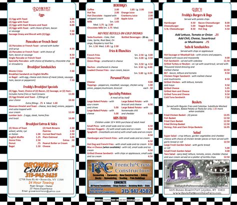 Freddy S Diner Fasprint Menus