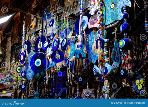 Nazar Boncugu Or Evil Eye Beads Hanging On The Shop In Grand Bazaar