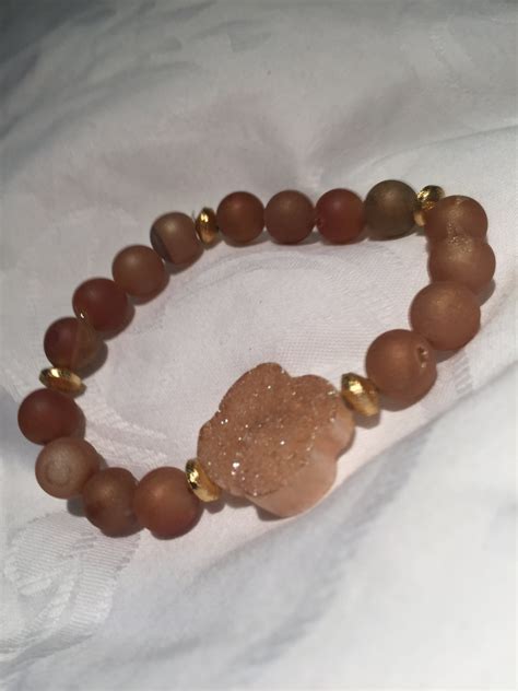 Apricot Agate Druzy Stretch Bracelet Drusy Jewelry Boho