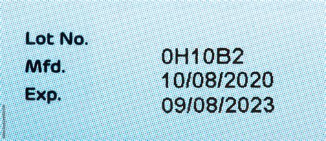 Instruction of lot number, manufacturing date, and expiry date label of ...
