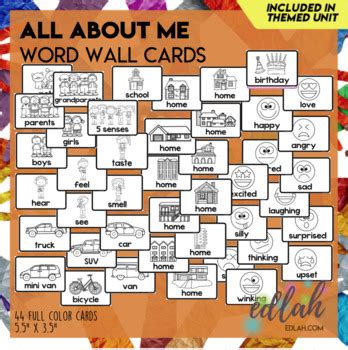 All About Me Vocabulary Word Wall Cards Set Of Black White Version