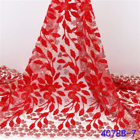 2023 African Rhinestone Flocking Lace Fabrics Party Wedding Dress High