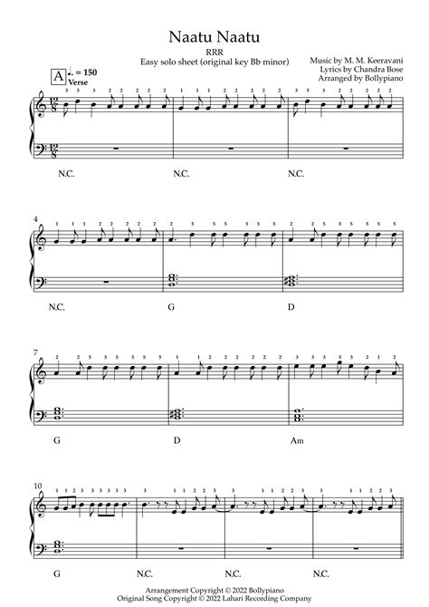 Naatu Naatu Easy Solo Sheet Music PDF | RRR | >99% Accurate Piano Notes