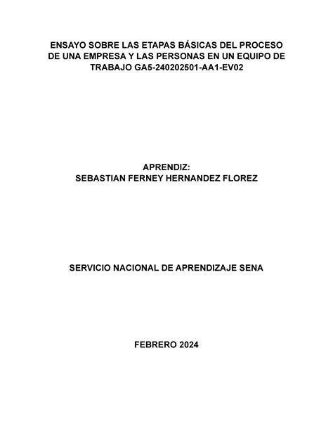 Ensayo sobre las etapas básicas del proceso de una empresa y las