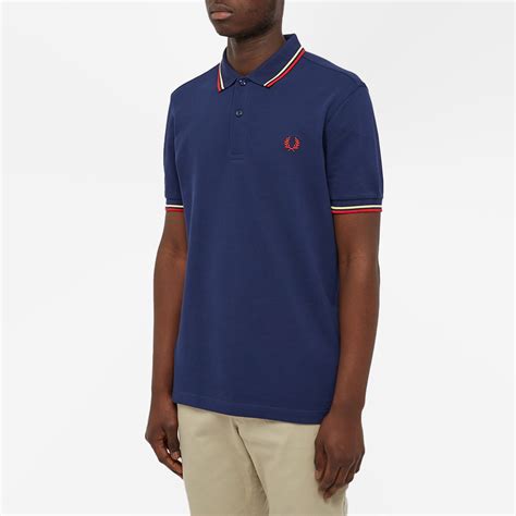 Fred Perry Slim Fit Twin Tipped Polo Navy And Wax Yellow End Kr