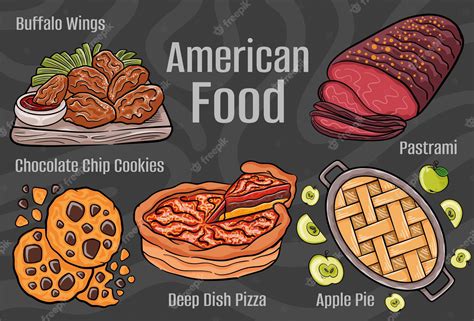 Premium Vector American Food A Set Of Classic Dishes Cartoon Hand