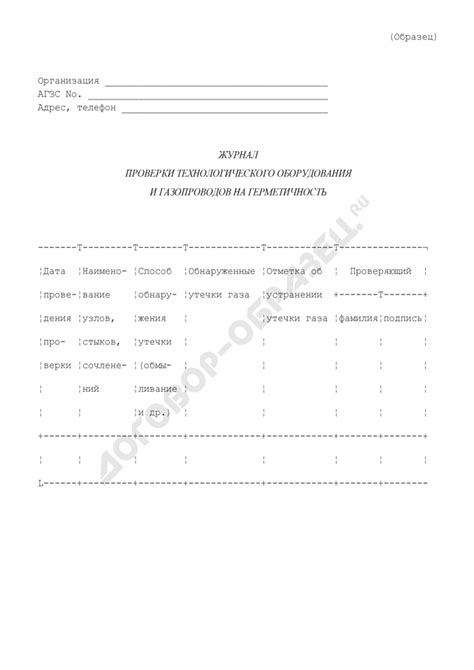 Журнал проверки технологического оборудования и газопроводов на ...