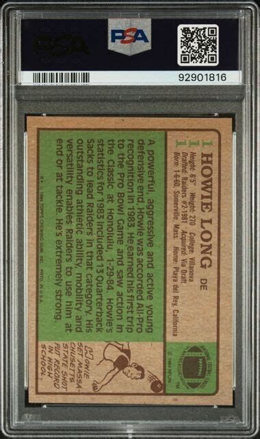 1984 Topps 111 Howie Long Rookie RC PSA 8 NM Mint LA Raiders HOF EBay