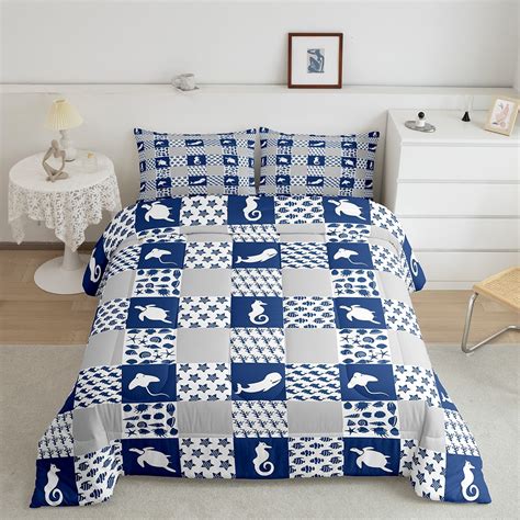 Nautical Comforter Set for Kids Boys Girls,Blue White Hawaii Ocean ...