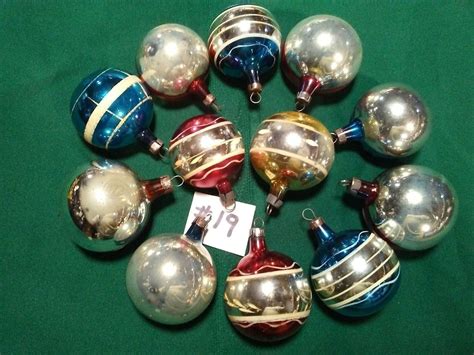 Lot Of 12 Vintage Poland Round Deep Indents Blown Glass Christmas