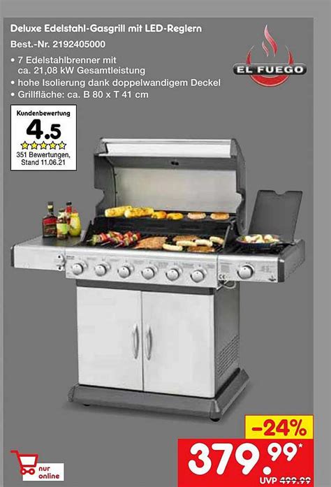 El Fuego Deluxe Edelstahl Gasgrill Mit Led Reglern Angebot Bei Netto