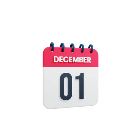 December Realistic Calendar Icon 3d Rendered Date December 01 12424126 Png