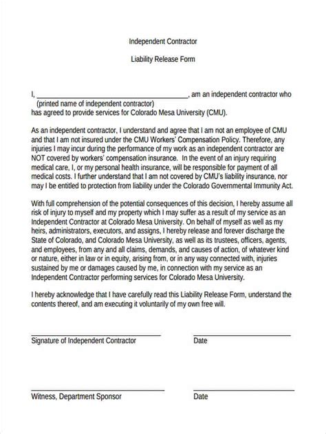 Free Release Of Liability Forms In Pdf Ms Word