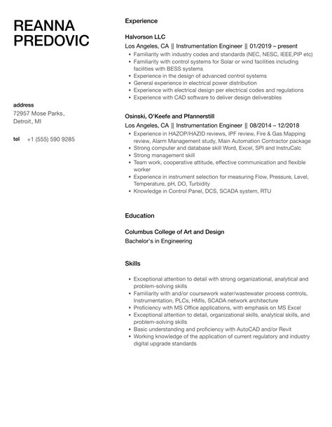 Instrumentation Engineer Resume Samples Velvet Jobs