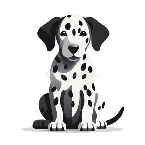 Monochromatic Cartoon Dalmatian Puppy Illustration On White Background