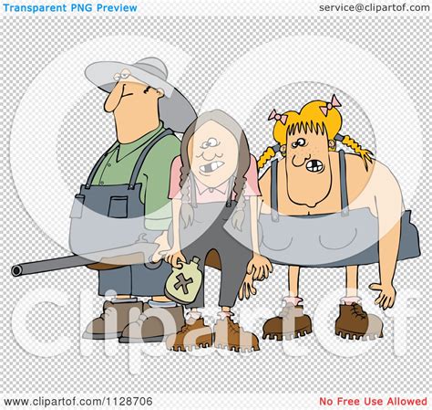 Cartoon Of A Redneck Hillbilly Man With A Shotgun And Women Royalty