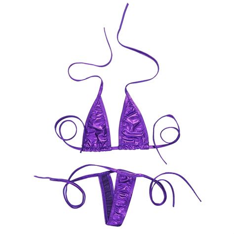 Janjean Women Shiny Micro String Bikini Extreme Swimsuit Lingerie Triangle G String Thong