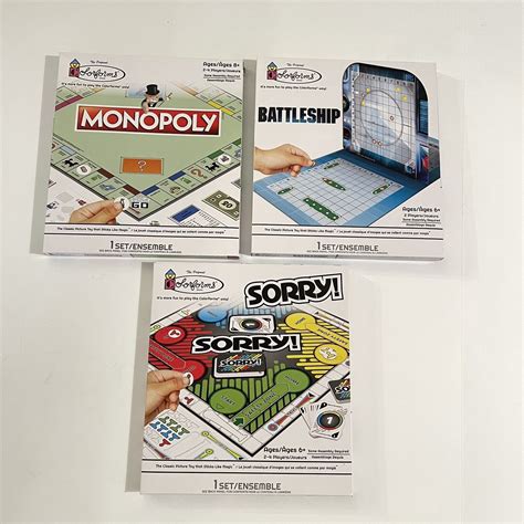 Lot Of 3 Colorforms Mini Travel Board Games Sorrymonopolybattleship