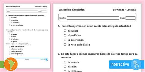 Examen Diagn Stico Er Grado Lenguaje Y Comunicaci N En Pdf