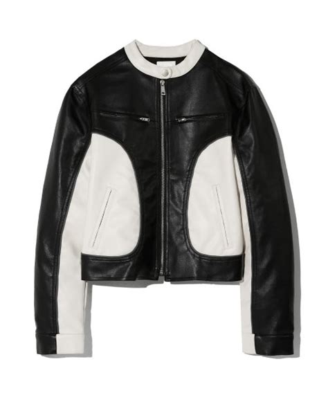 Musinsa Codegraphy Woman Cropped Leather Biker Jacket Black