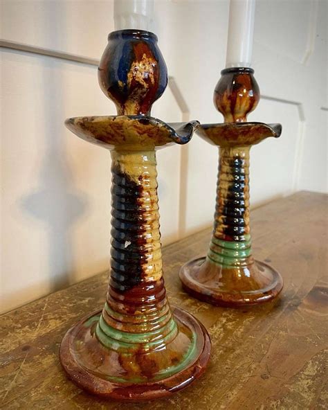 Faiencerie Thulin Belgian Pottery Candlesticks